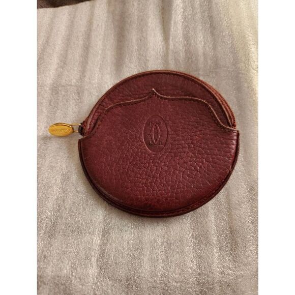 Cartier Bordeaux Leather Round Coin Purse - Picture 1 of 9